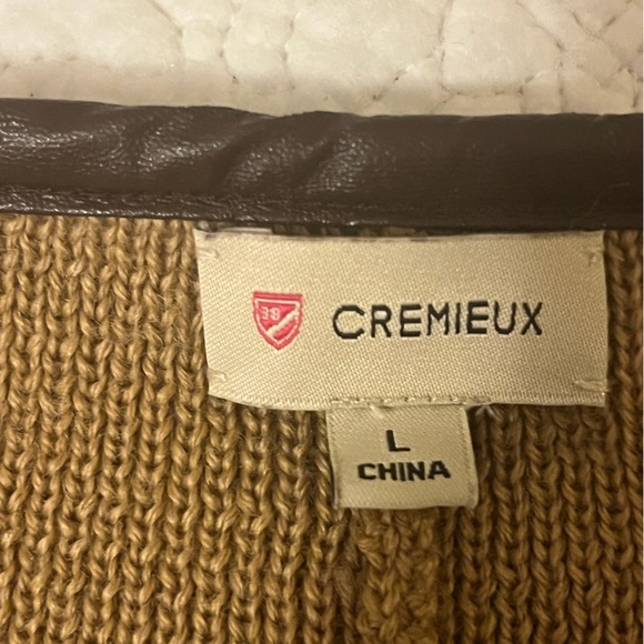 Cremieux Leather Trim  Poncho Sweater Camel Brown Wool Blend, size L - Picture 4 of 8